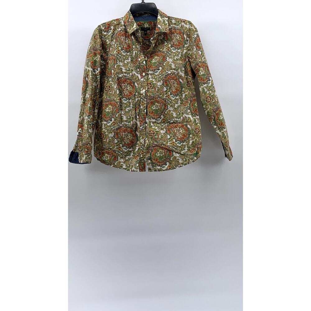 TALBOTS Women’s Petite Tan Multi Floral Print Button-Up Long Sleeve Top SZ 10P